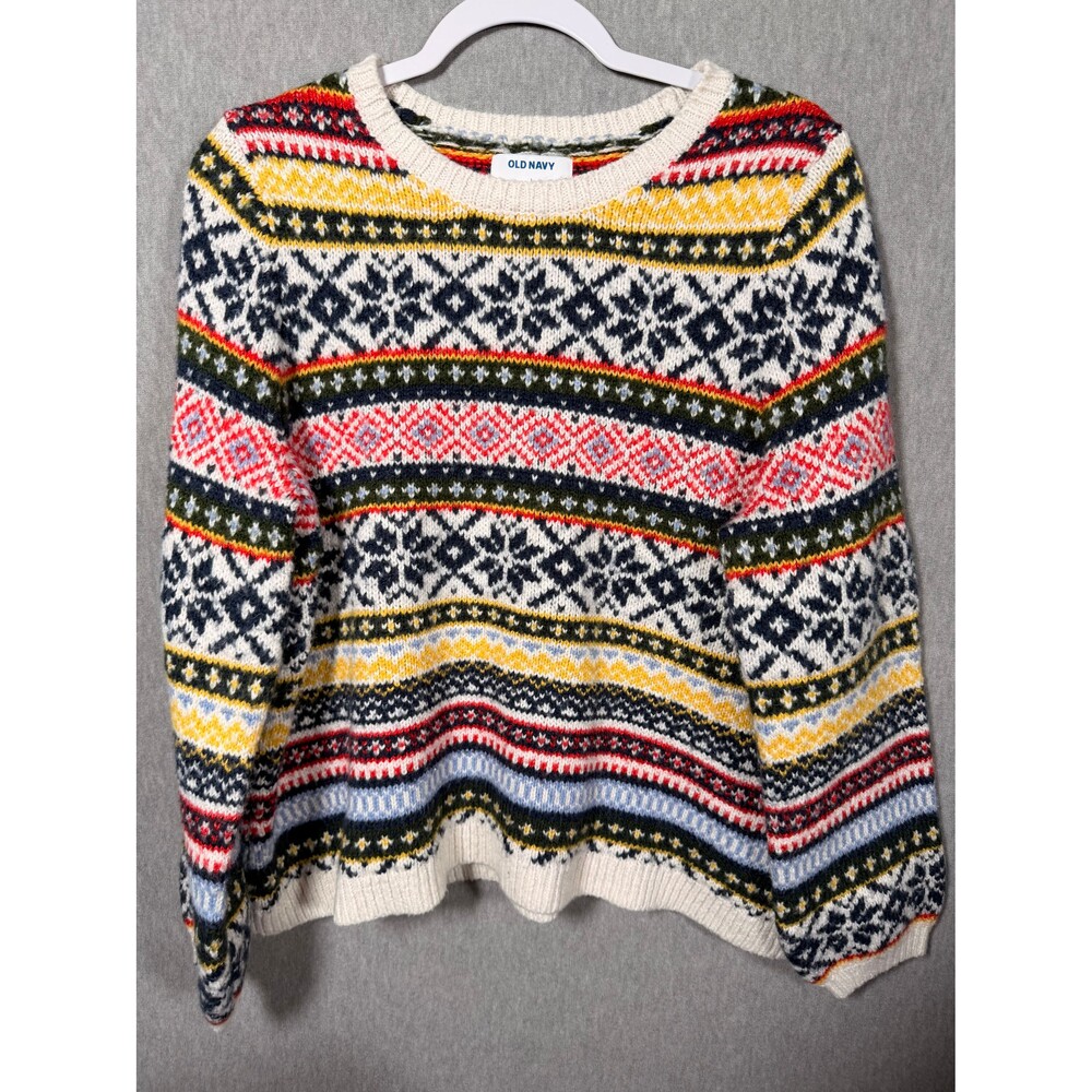 Old Navy Women's Fair Isle Crew Neck Sweater Pullover Knit Size L Multi-Color
